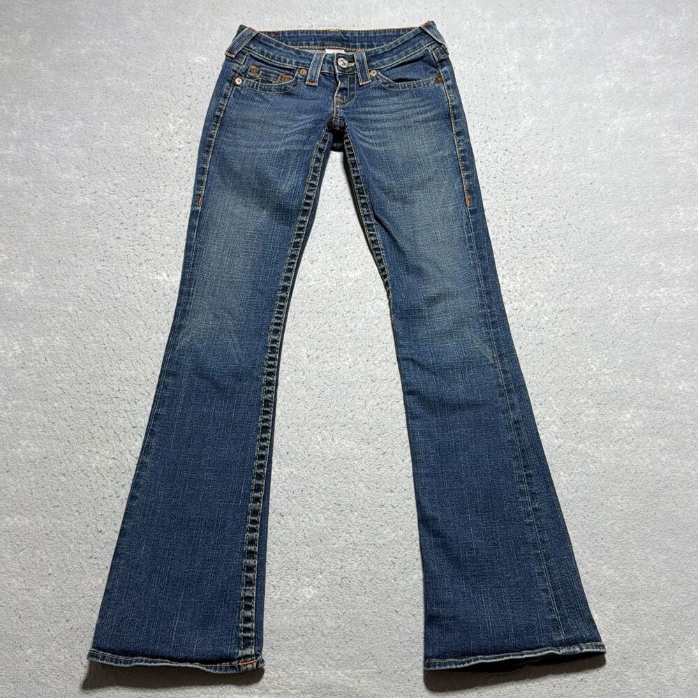 Y2K True Religion Flare Jeans Women's Size 25 Dark Wash Low Rise Pockets USA